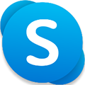 Image of Skype logo. The logo has a blue circle which sits on top of a diagonally set blue oval. In the middle of the blue circle is a white letter S.