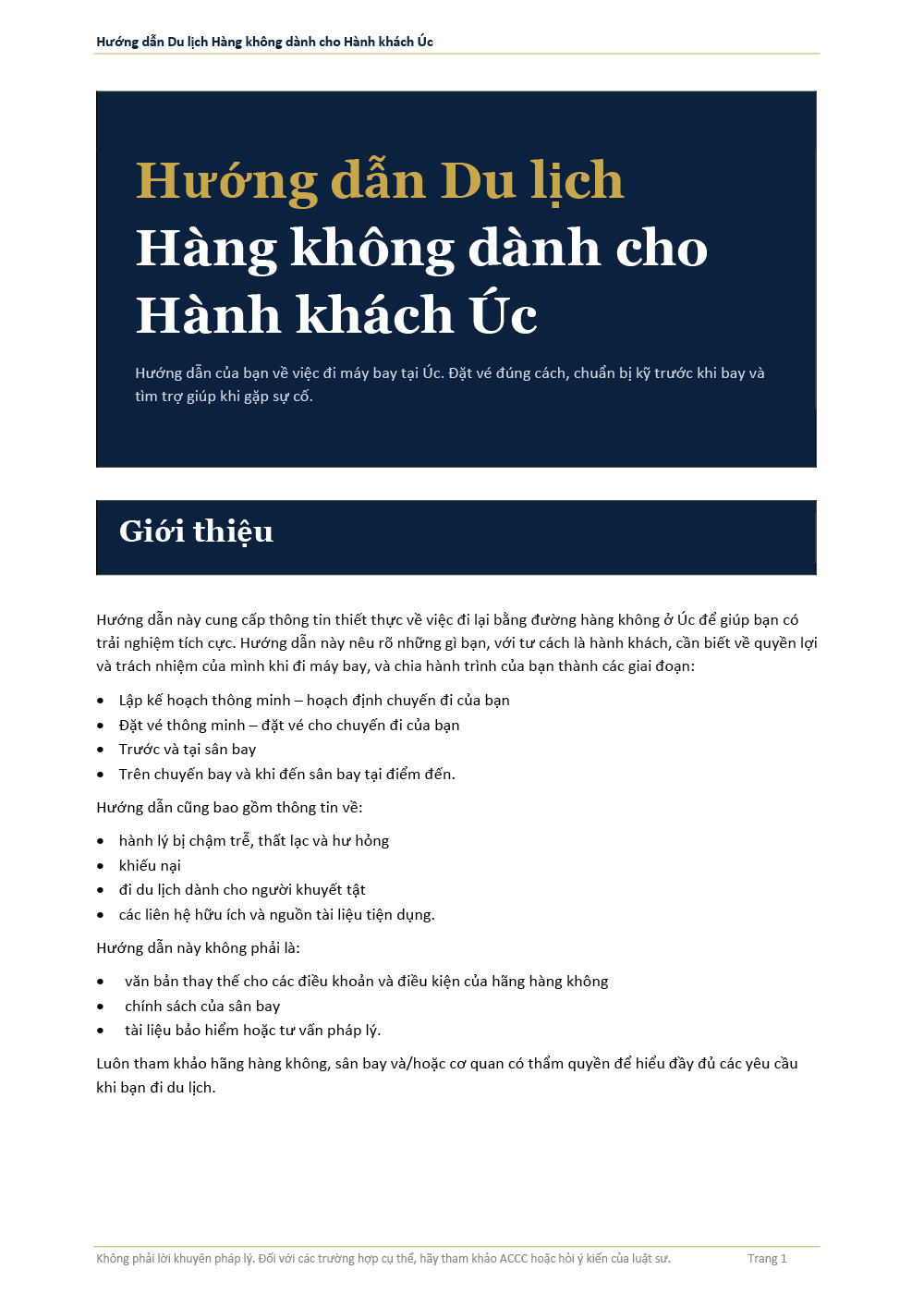 ACOS Australian Air Passenger Travel Guide – long version – Tiếng Việt (Vietnamese)