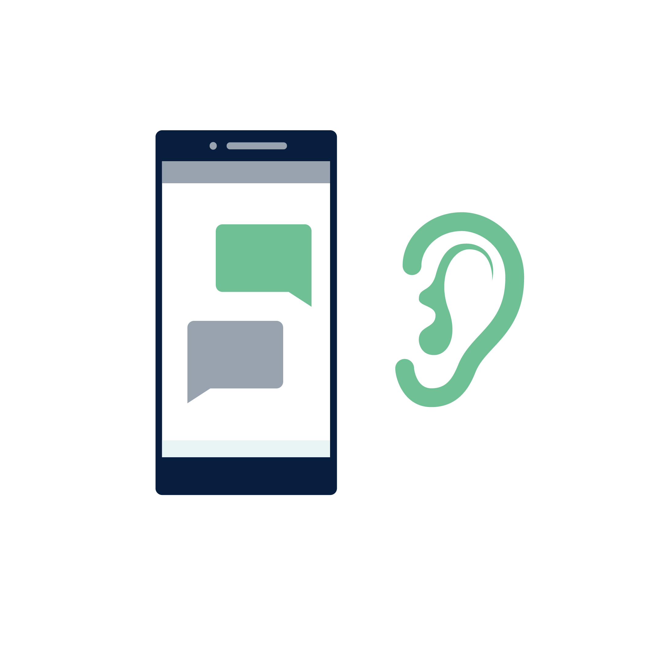 mobile device with comment icons and ear icon