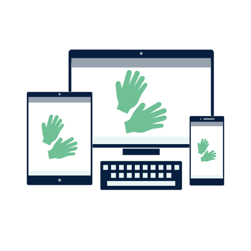 mobile devices and computer and hand icons