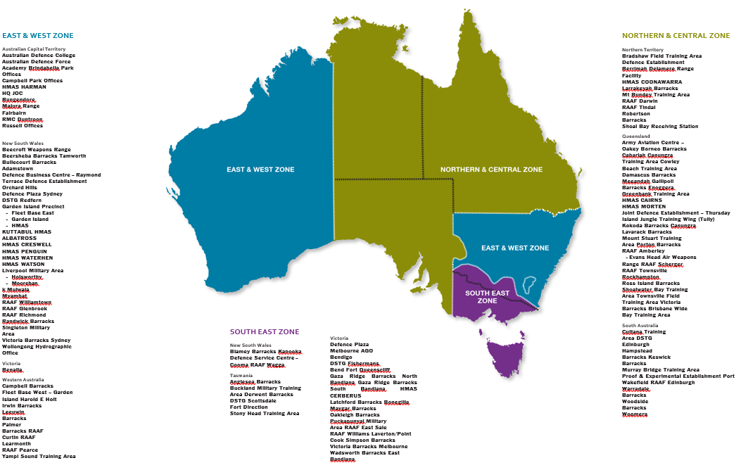 Location of major Defence facilities across Australia