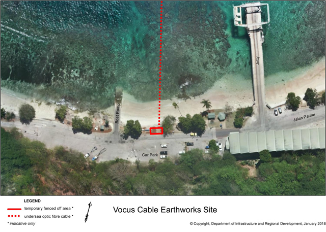 Click to enlarge image: Vocus undersea cable location including indicative temporary fenced off areas.