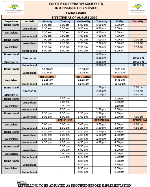 cocos island co-operative society ltd inter island ferry services cahaya baru effective as of august 2020