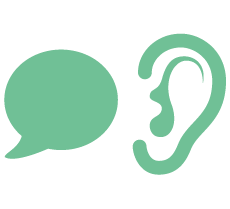 Image of conversation bubble and ear.
