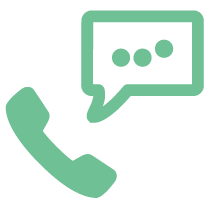 Image of telephone handset and conversation bubble.
