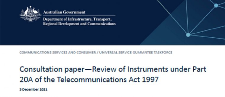 Front page of Consultation paper—Review of Instruments under Part 20A of the Telecommunications Act 1997