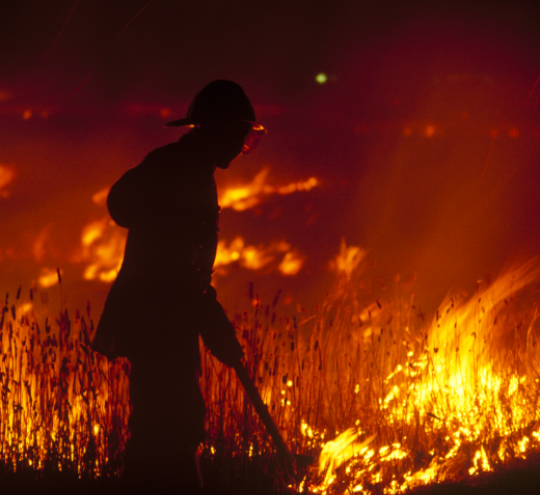 Fire fighter fighting a fire.