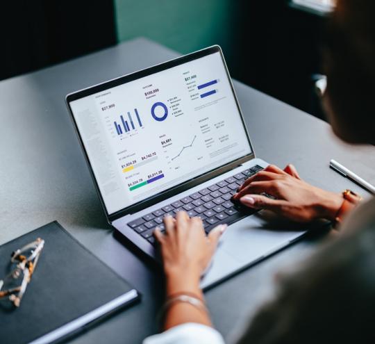 person reviewing data on a laptop