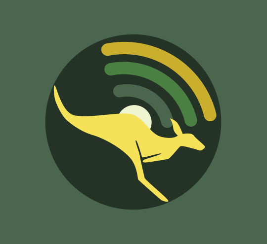 Australia’s ITU Council re-election campaign logo featuring a kangaroo with a Wi-Fi symbol in front of television towers on Mount Coot-Tha, Brisbane.