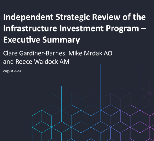 Cover image of the Independent Srategic Review of the Infrastructure Investment Program – Executive Summary