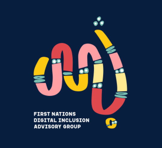 First Nations Digital Inclusion Advisory Group logo: colourful Indigenous artwork in shape of Australia