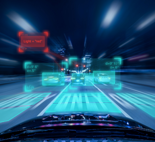 futuristic view through a car windscreen