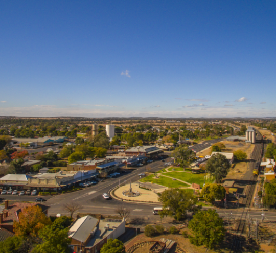 aerial view of regional town