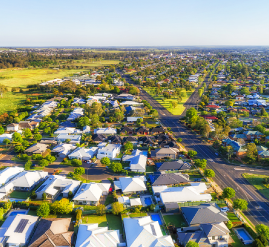 aerial view of regional town