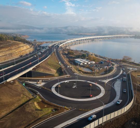 Aerial view of the new Bridgewater Bridge in Tasmania.