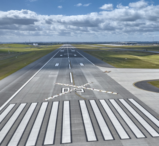 WSI Runway under a blue sky with clouds