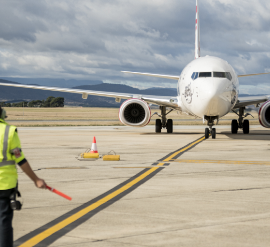 Plane on runway.