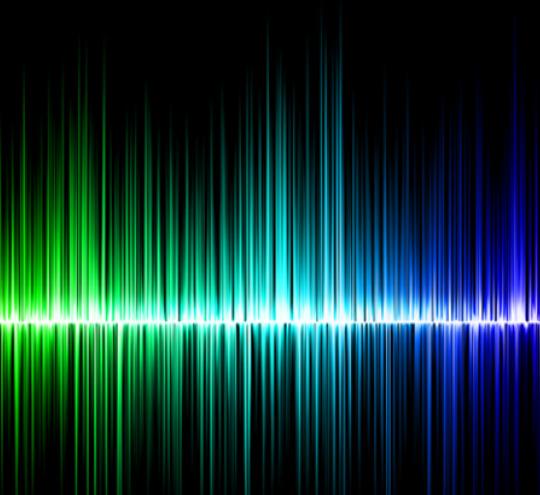 Spectrum colours going from left to right: shades of yellow, green, blue, indigo, violet.