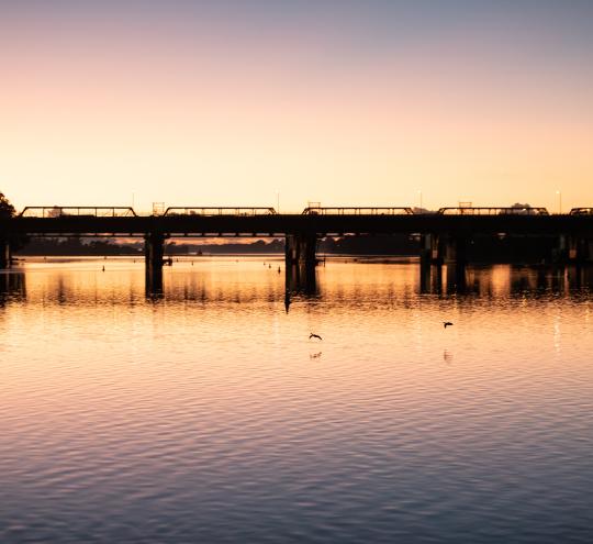 The old and under-construction new Nowra bridges