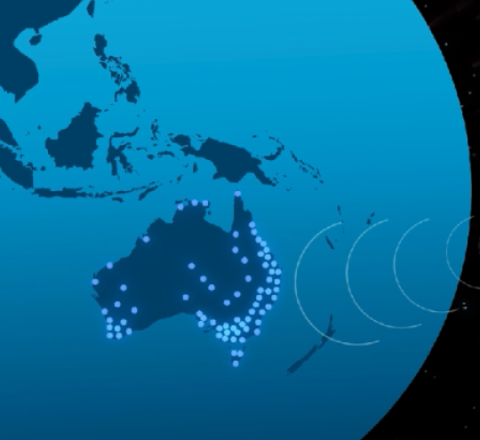 Graphic shows a Low Earth Orbit Satellite beaming data back to Earth