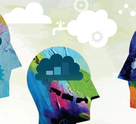Vector illustration depicting power of mind. The illustration is made from vectorized elements took from two different acrylic paintings and some other vector elements.