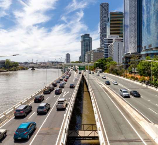 Vehicle traffic in Brisbane city.