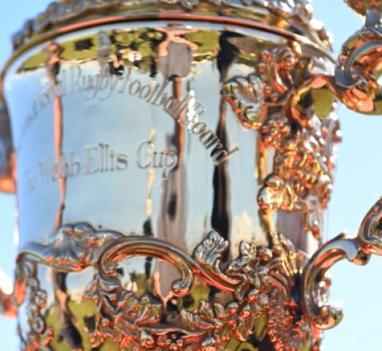 Close up image of the Web Ellis Cup.