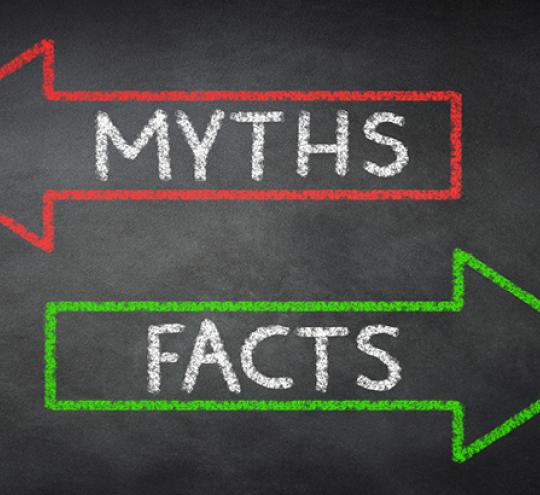 Red arrow pointing left with the word 'myths' in it and a green arrow pointing right with the word 'facts' in it.