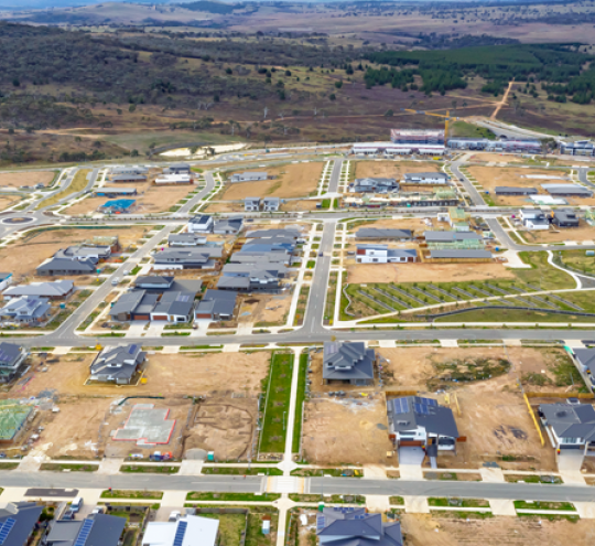 Aerial view of Denman Prospect, a suburb in Canberra, The Australian Capital Territory.