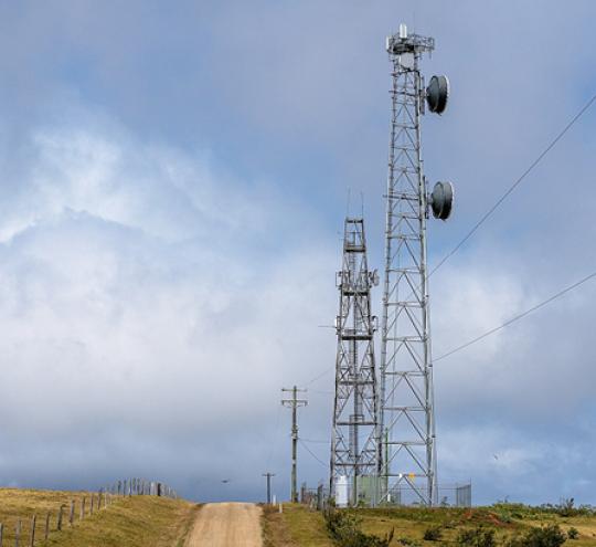 Power lines along the side of a country dirt road.