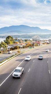 Multiple vehicles driving on a multi-lane road