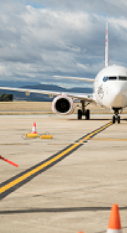 Aeroplane taxiing on apron after landing on an airport