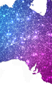Map of Australia with a number of connection points highlighted symbolising how the internet connects us.