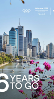 Brisbane cityscape with overlaid text of - 6 year to go