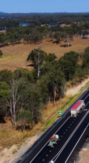 Arial image of Bruce Highway and Barton Road intersection at Kolonga, north of Gin Gin.