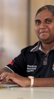 IKC Staff member Shinane Doughboy in the Wujal Wujal Indigenous Knowledge Centre. Credit: Dr Daniel Featherstone