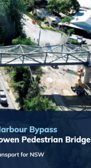 The new Luke Bowen Pedestrian Bridge over the Pacific Highway at Coffs Harbour. Image provided by Transport for NSW.