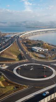 Aerial view of the new Bridgewater Bridge in Tasmania.