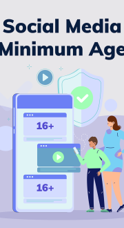 Illustration graphic depicting a mother and child with the words Social Media Minimum Age