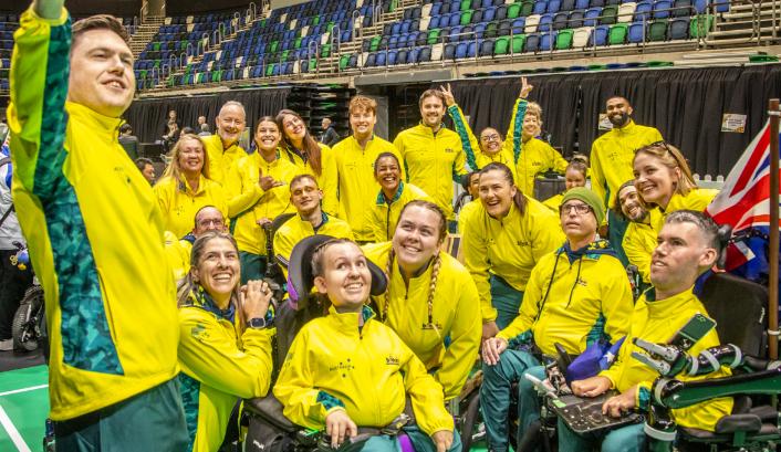 The Australian Boccia Team at the opening ceremony of the 2025 World Boccia Challenger in Canberra. Image courtesy of the Australian Sports Commission.