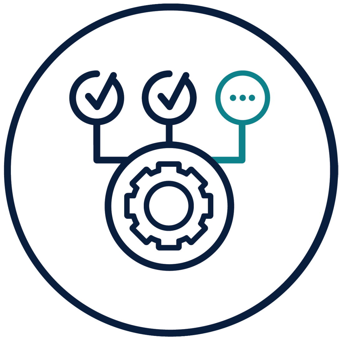 Cartoon image of a wheel with two ticks and three dots.