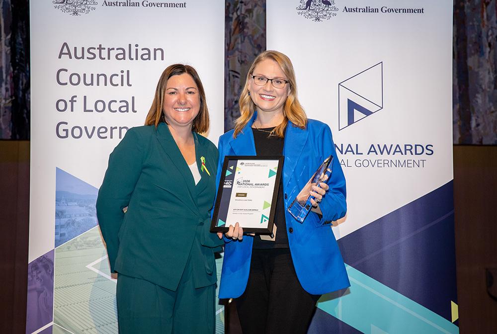 City of Port Adelaide Enfield accepting their award for Workforce and Skills from the Hon Kristy McBain MP, Minister for Regional Development, Local Government and Territories and Minister for Emergency Management