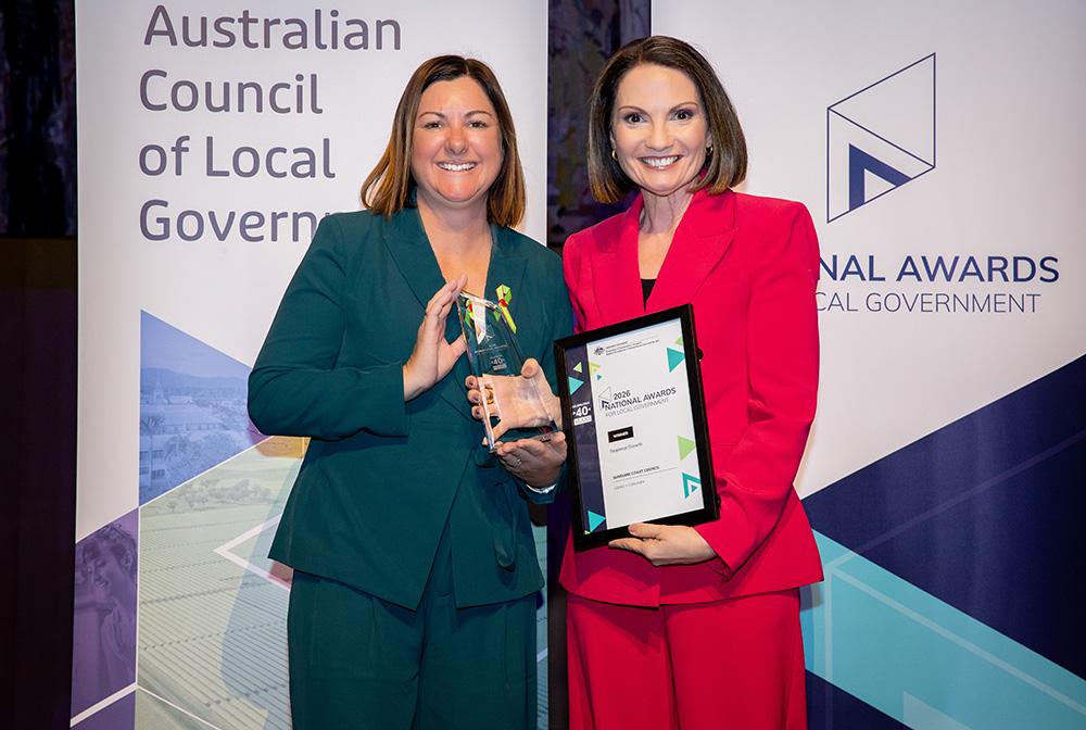 Sunshine Coast Council accepting their award for Regional Growth from the Hon Kristy McBain MP, Minister for Regional Development, Local Government and Territories and Minister for Emergency Management