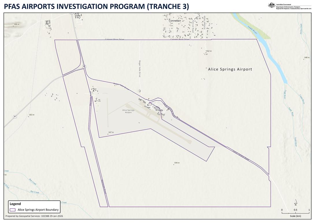 PFAS Airports Investigation Program (Tranche 3) Alice Springs map