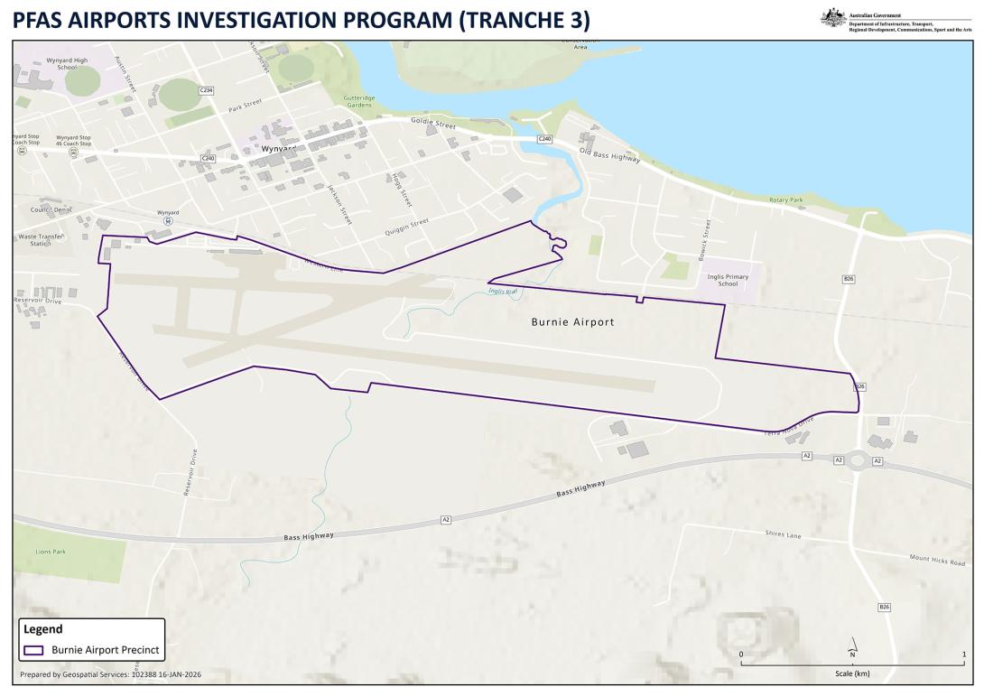 PFAS Airports Investigation Program (Tranche 3) Burnie map