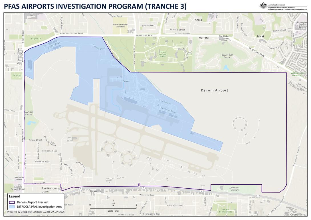 PFAS Airports Investigation Program (Tranche 3) Darwin map