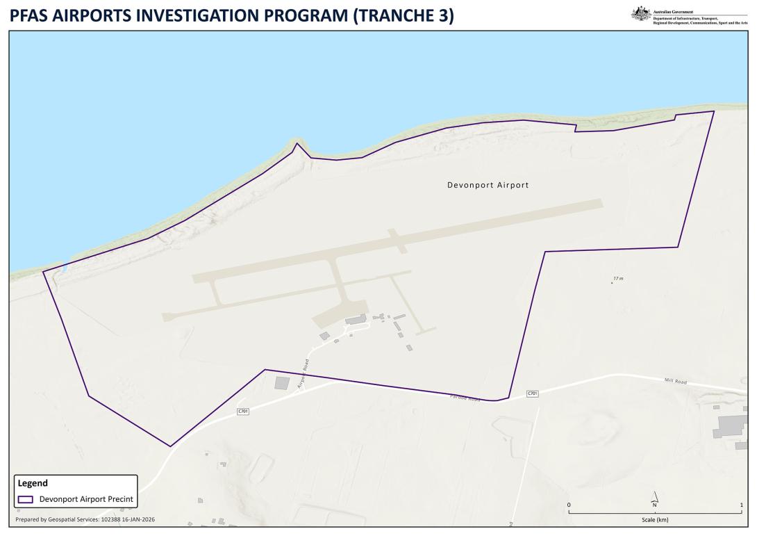 PFAS Airports Investigation Program (Tranche 3) Devonport map