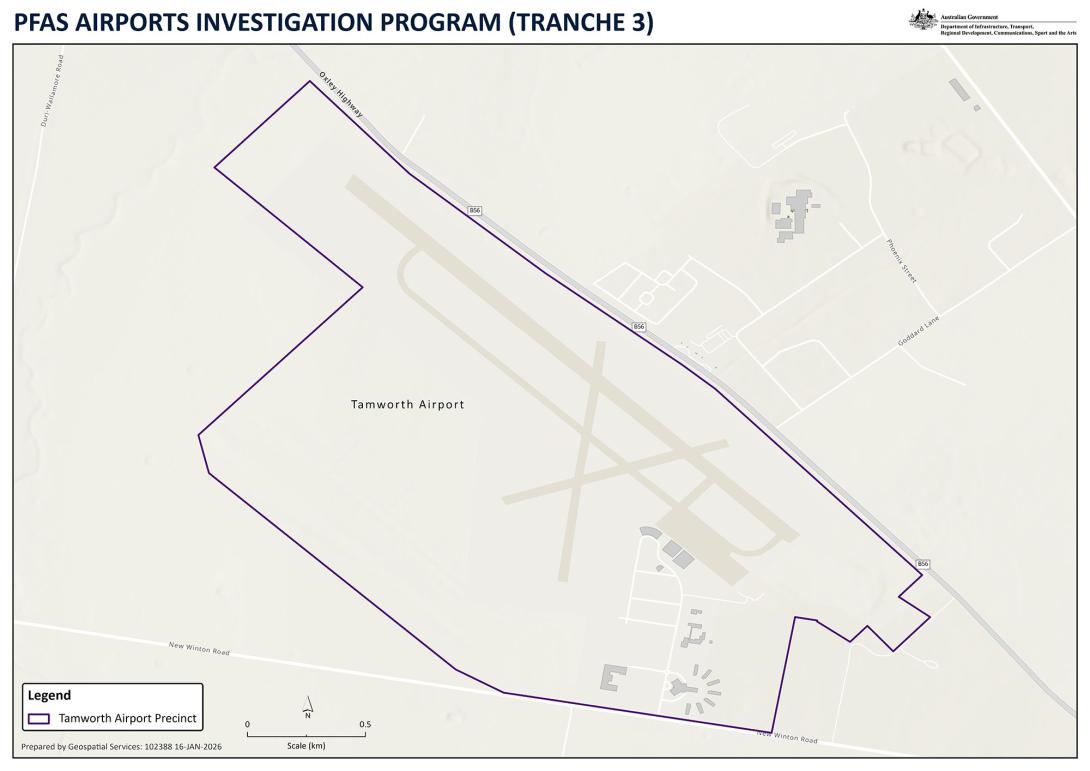 PFAS Airports Investigation Program (Tranche 3) Tamworth map