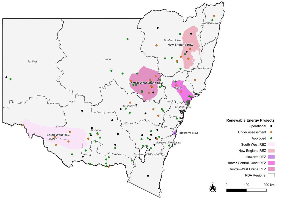 Map of renewable energy projects in NSW since 2005